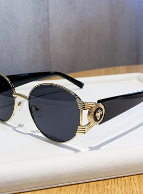欧洲站美人头太阳镜新款金属椭圆复古墨镜男欧美网红太阳镜大牌平
