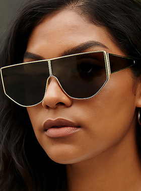 欧洲站时尚潮新款一体式太阳镜金属高级感韩版墨镜欧美潮流大框休