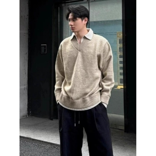 欧洲站高级感假两件V领轻奢polo氛围感老钱毛衣男女针织衫休闲