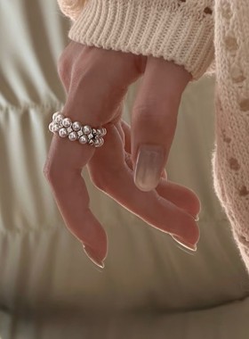 日本品质秋冬季复古双排高品质正圆珍珠锆石隔片戒指简约清冷风弹