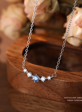 日本品质S925纯银海蓝锆微镶项链女2025年小众设计时尚轻奢高级感