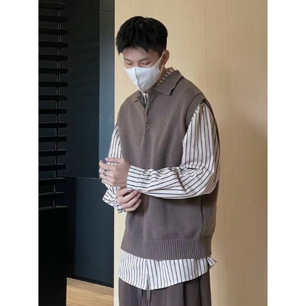 欧洲站高品质复古翻领针织马甲背心男女叠穿百搭无袖毛衣马夹休闲