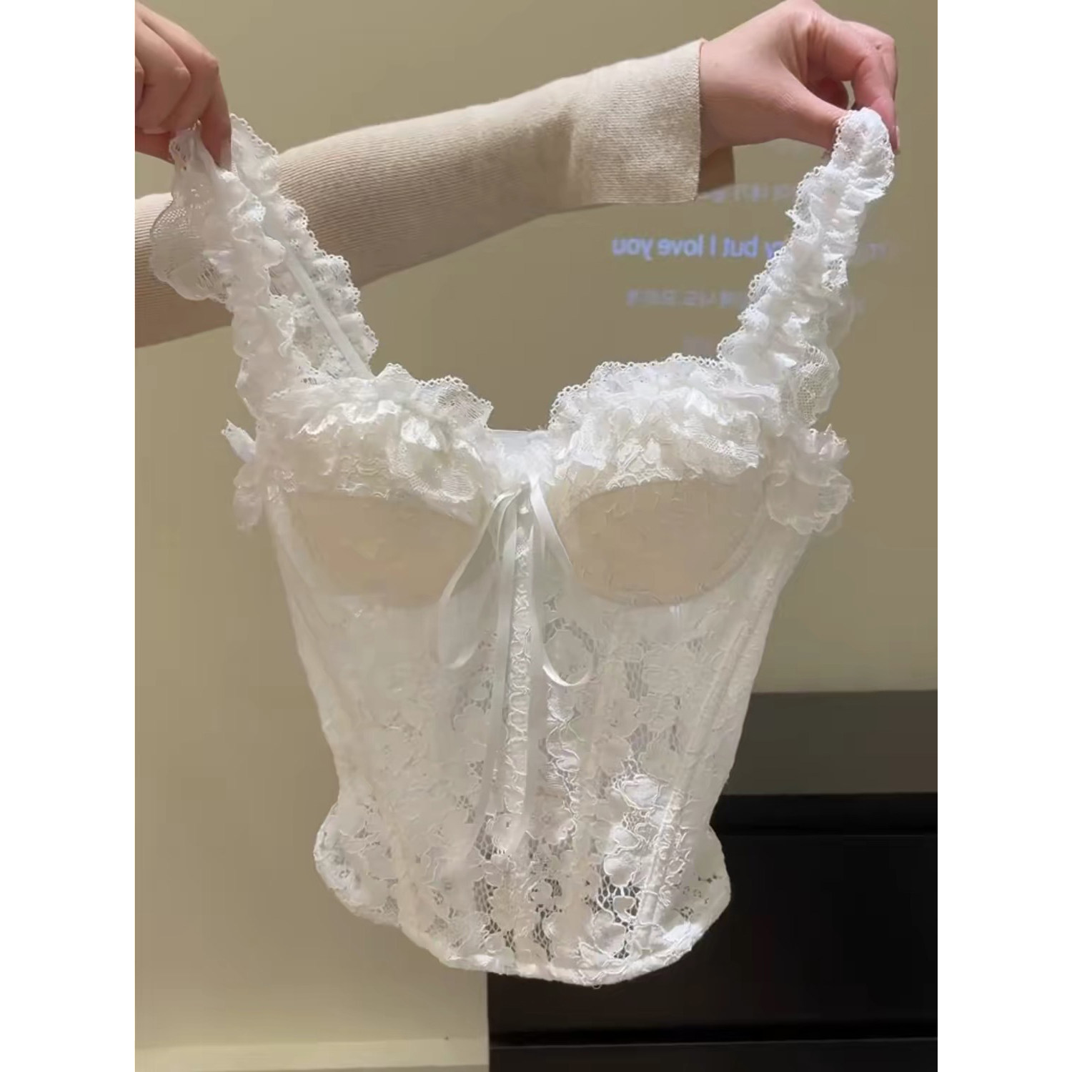蕾丝花边吊带背心女鱼骨抹胸上衣
