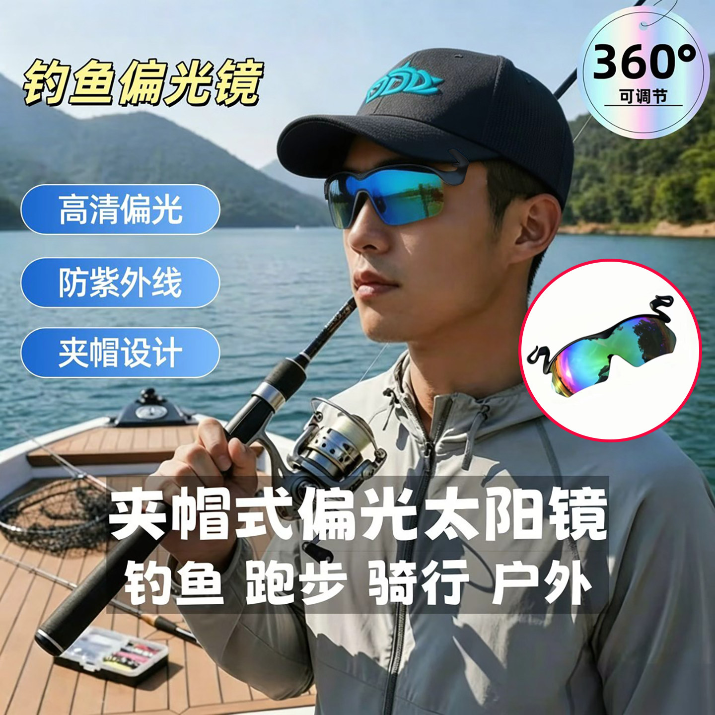夹帽偏光墨镜调节登山户外钓鱼骑行遮阳镜夹片近视树脂眼镜太阳镜