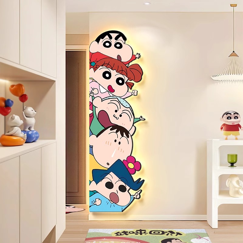 入户玄关蜡笔小新发光画卡通走廊客厅壁灯挂画多巴胺儿童房装饰画