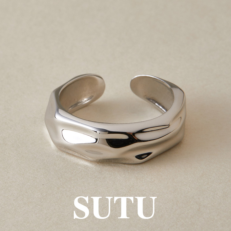 素图液态不规则925银小众戒指女