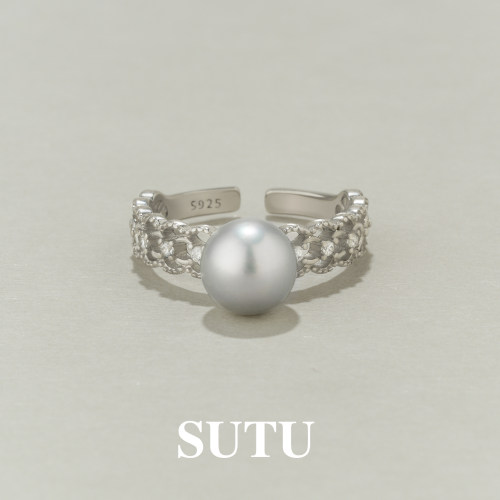 素图女款海水珍珠925银气质戒指