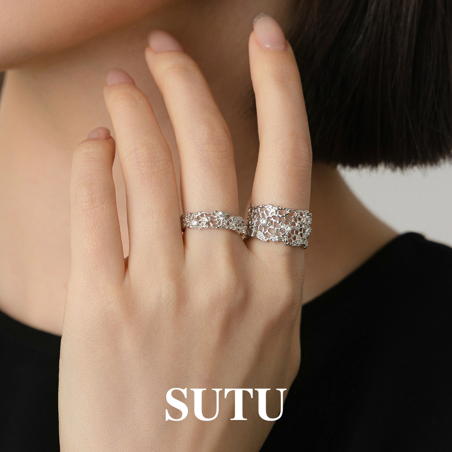 素图列维斯蕾丝戒指925银小众设计食指戒指环气质时尚高级感手饰