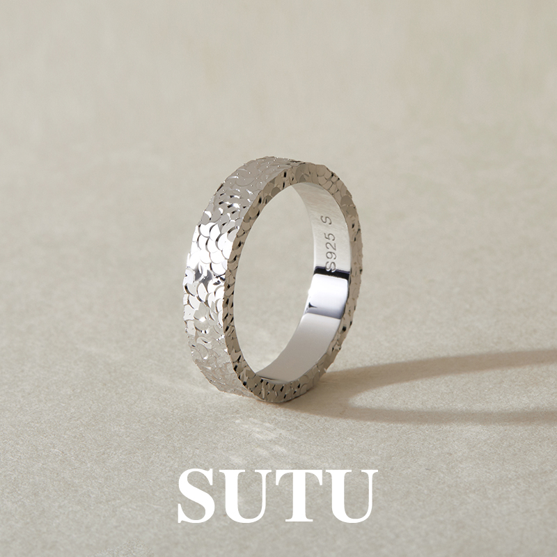 素图925银碎冰冰小众设计指环