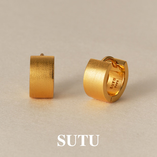 素图耳环女925银拉丝耳环简约法式 设计感耳扣百搭小众高级感耳饰