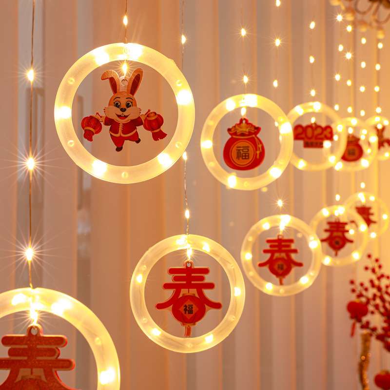 2024龙年装饰春节LED灯串新年福字挂件冰条灯客厅布置皮线窗帘灯