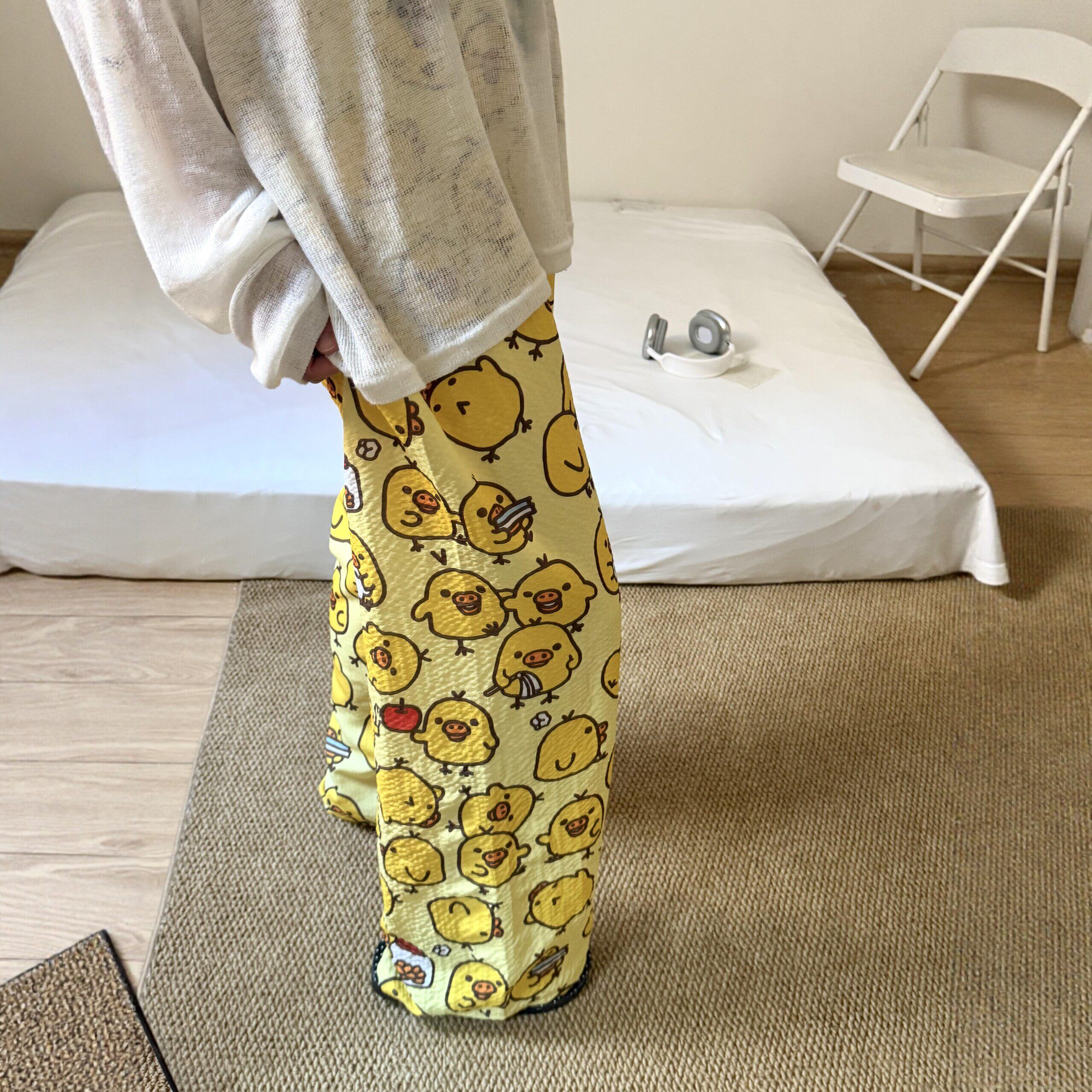 印花裤子女春夏薄款遛弯裤慵懒风宽松垂坠感休闲裤直筒裤卡通睡裤