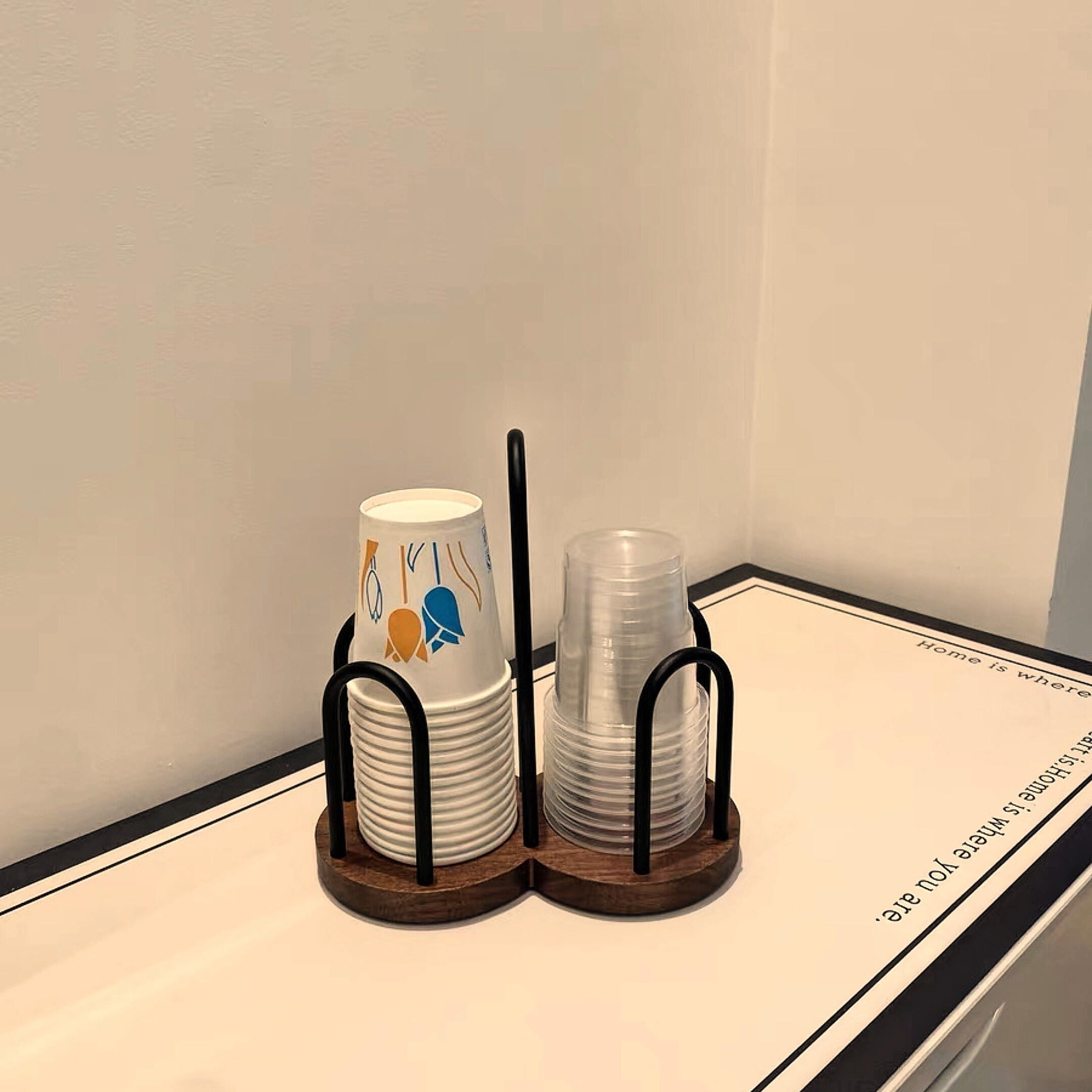 中古风纸杯架取杯器木质家用一次性杯子收纳置物架办公室纸杯架托