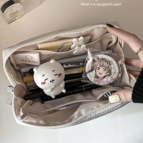 纯色fufu灰笔袋高颜值收纳简约大容量学生小众ins收纳袋文具耐脏