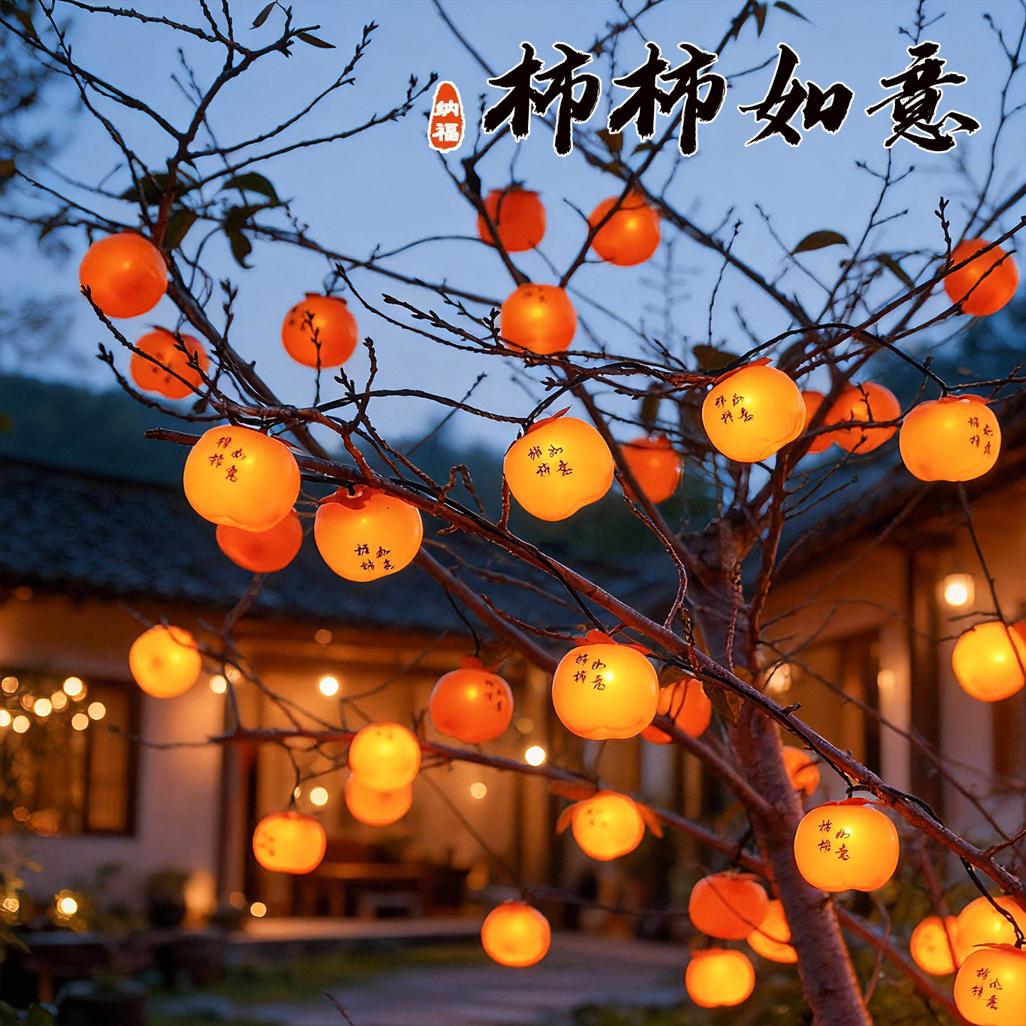 太阳能户外庭院柿子灯笼长亮图片