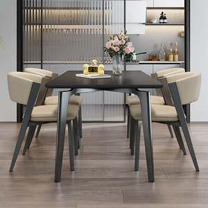 餐桌小户型家用黑色岩板全托底板意式极简现代简约长方形组合桌子