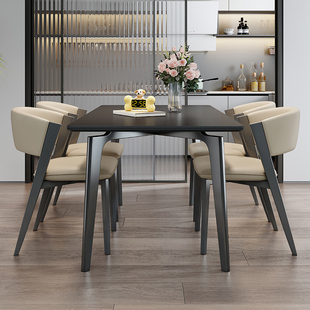 极简现代简约长方形组合桌子 餐桌小户型家用黑色岩板全托底板意式