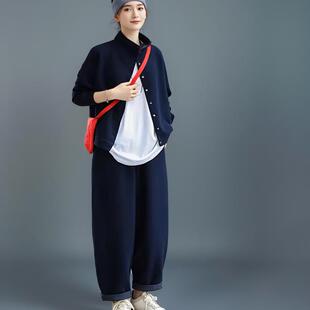 套装 麻阁家 秋冬软糯Q弹空气层亲肤舒适宽松休闲短外套及萝卜裤