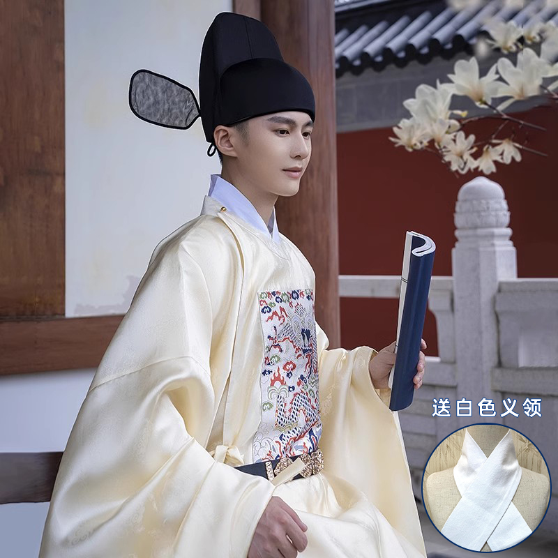 2025新汉服男明制男女武官官服圆领袍J牛斗补服米白司仪中式演出