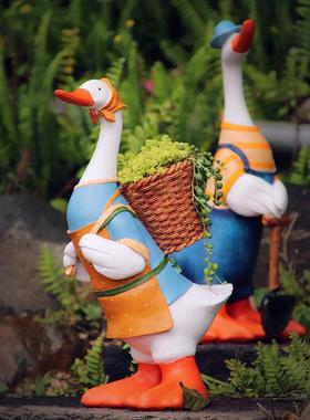 可爱田园风大鸭子树脂落地摆件庭院阳台花园装饰多肉卡通小花盆