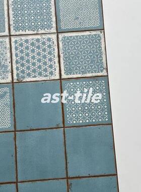 Asttile复古清新油墨蓝白色浴室防滑花砖地砖客厅阳台瓷砖200花片