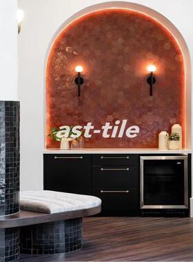 Asttile复古岩石黑石头纹陶瓷马赛克小砖吧台柱子外墙小瓷砖