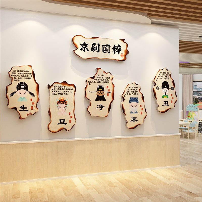 中国风京剧国粹文化大厅背景形象幼儿园环创主题R墙面装饰成品布