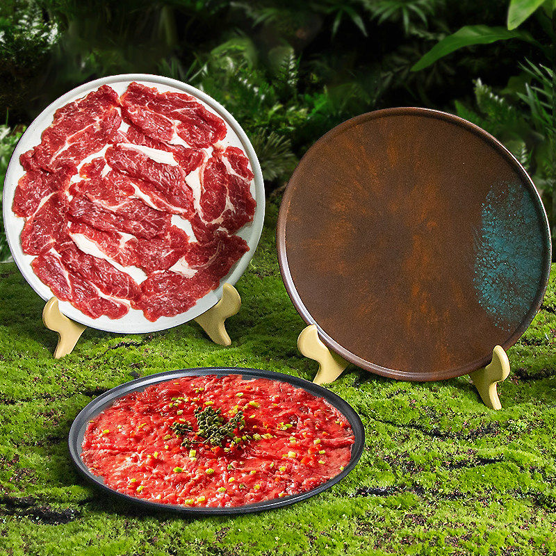 山野风火锅餐具牛肉立盘鲜切牛肉盘吊龙盘藤椒牛肉盘圆形创意商用,餐饮具,盘,淘宝优惠券,粉丝福利购,淘宝优惠卷