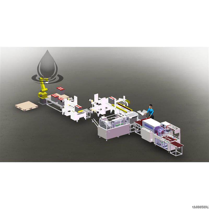 自动化包装流水线整线设计模型方案图纸3d装箱机封箱机打包机码垛
