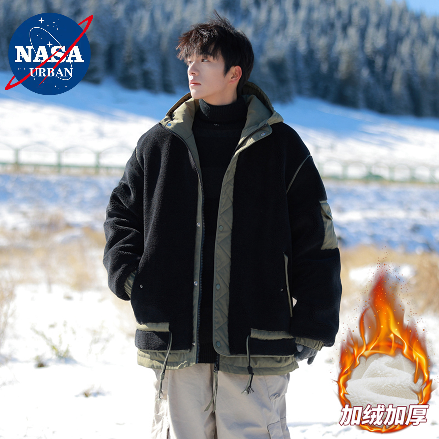 NASA羊羔毛棉衣男款棉服外套