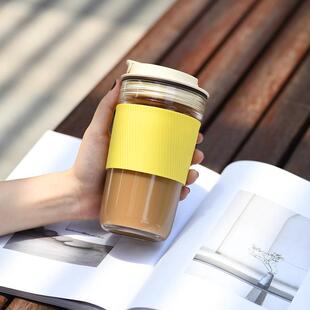 随手玻璃杯女便携可爱泡茶咖啡杯水杯子大容量吸管杯家用带盖双用