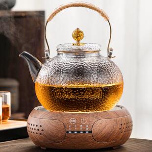 加厚耐高温全玻璃煮茶壶锤纹提梁壶家用电陶炉加热烧水蒸茶器套装