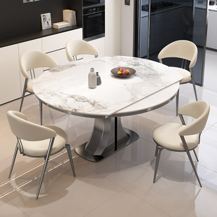 岩板功能可方可圆餐桌椅组合可伸缩两用方变圆形现意式家用吃饭桌