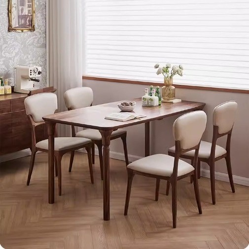 美式北美黑胡桃木餐桌长方形实木书桌现代简约茶桌原木饭桌家具