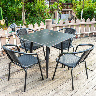 铁艺户外岩板桌椅正方形露天庭院桌子洽谈阳台烧烤桌阳台庭院桌椅