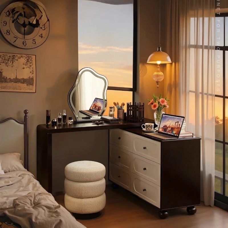 法式中古风梳妆台斗柜一体现代卧室简约床尾柜2025新款复古化妆桌