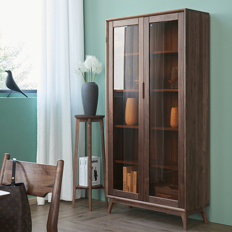 北欧黑胡桃木实木书柜带门落地书橱客厅柜靠墙黑胡桃木酒柜置物柜,电子元器件市场,电线扎带/束线带,淘宝优惠券,粉丝福利购,淘宝优惠卷