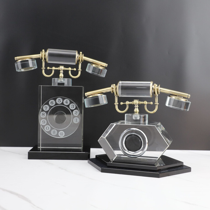 新中式复古水晶电话机摆件样板房居家客厅桌面茶几软装饰品摆件