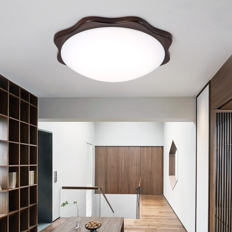新中式胡桃木色LED吸顶灯简约客厅吸顶灯卧室圆形LED吸顶灯阳台灯