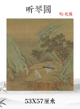 明仇英听琴图页古代名画工笔人