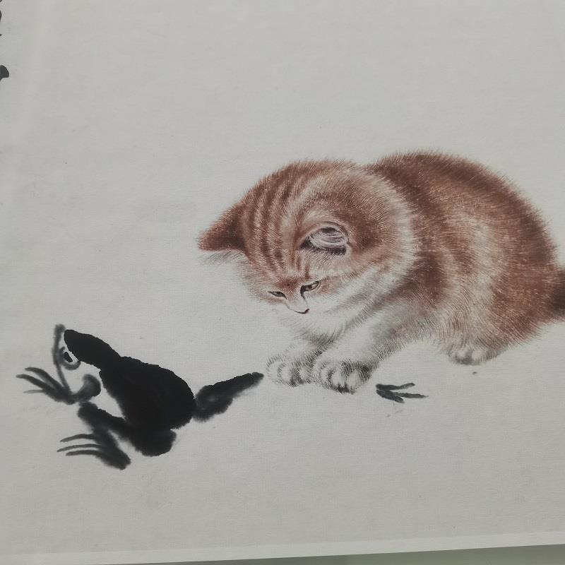 齐白石国画猫趣图复古书画写生宣纸高清微喷仿古装裱横幅客厅装饰