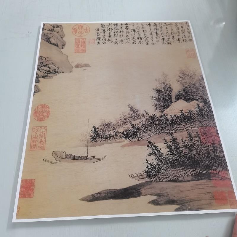 唐寅震泽烟树图复古书画山水国画宣纸微喷仿古画芯装裱挂轴装饰画图片