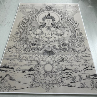 佛画菩萨人物四臂观音五部文殊唐卡线稿白描高清图微喷临摹素材