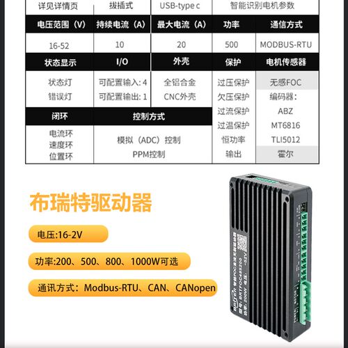布瑞特直流无刷电机驱动器 FOC电机驱动板 3000W电机控制器