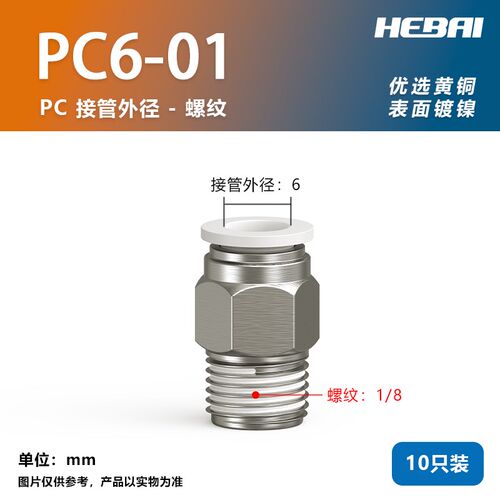 气动外螺纹直通快速接头白色PC4/6/8/10-M5/01/2分3分4分10只装