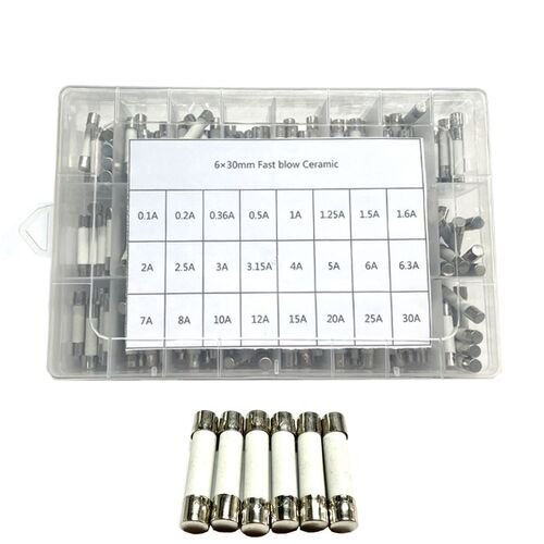 240PCS 24种规格各10只 6X30陶瓷保险管盒装 玻璃保险丝 0.1A-30A
