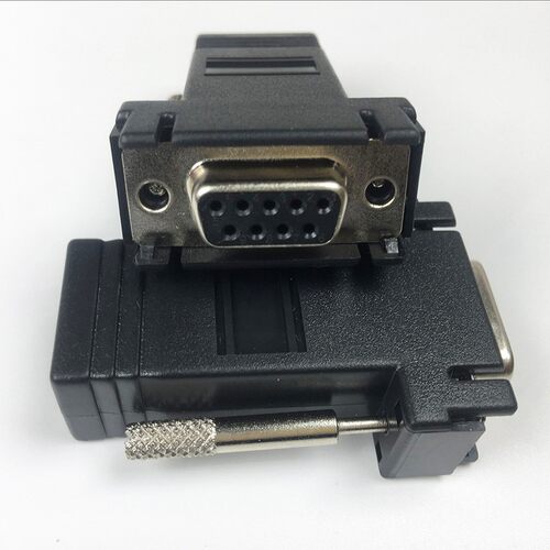 黑色网口母转DB9公母 RJ45转串口9针9孔 com接头 RS232/8P8c 黑胶