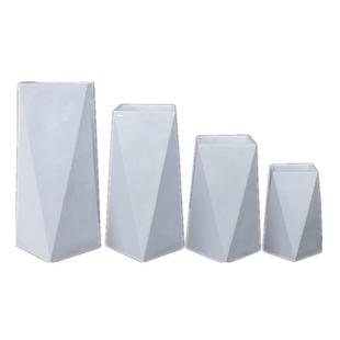 定制logo简洁白色几何型玻璃钢花盆花器现代前台装 饰品落地大花瓶