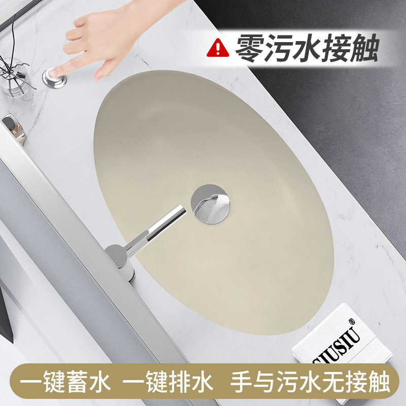 台控按压排水奶油色陶瓷洗手池大理石嵌入式台下盆20寸洗脸盆水盆