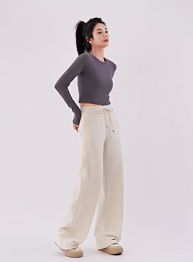 lulu平替加绒阔腿裤女冬季卫裤2025加厚裤子宽松秋冬休闲运动长裤